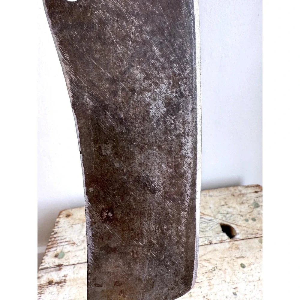 Vintage Carbon Steel Meat Cleaver Butcher Knife Wood Handle Brass Rivets 12 Inch
